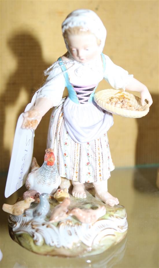 Small Meissen girl feeding chickens